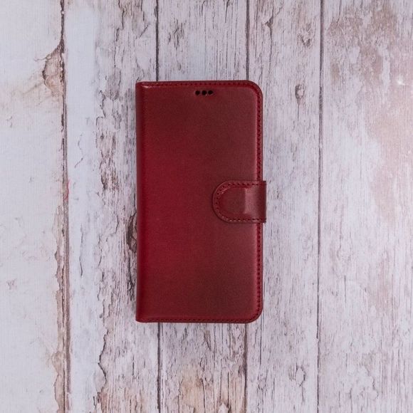 iPhone 12/Mini Premium Leather Wallet Case Red - Picture 2 of 12